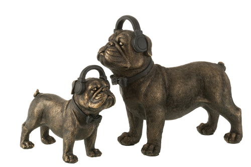 J-Line decoratie Bulldog Koptelefoon - polyresin - donkerbruin - large