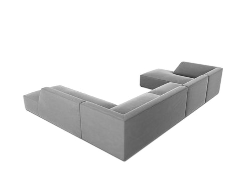 Micadoni Panoramische hoekbank rechts Ruby 7-zits, flueel, grijs - 273x366x69cm