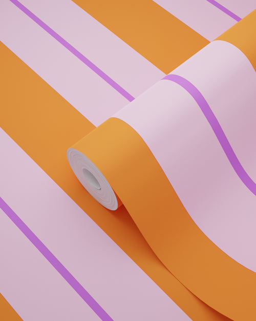 ESTAhome behang strepen oranje en roze - 50 x 900 cm - 131678