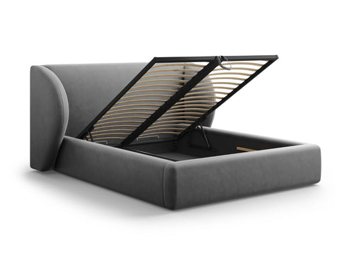 Micadoni Opbergbed met hoofdeinde Miley 160x200cm, flueel, grijs - 230x207x100cm