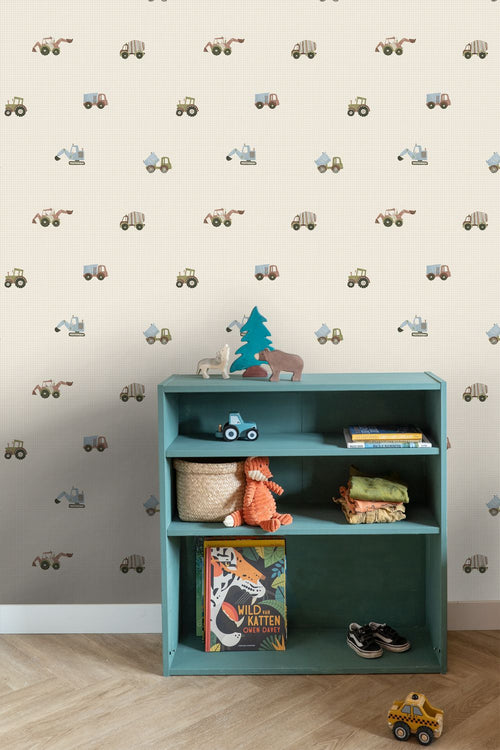 ESTAhome behang voertuigen beige en groen - 50 x 900 cm - 132305