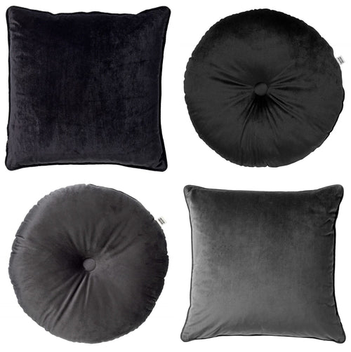 Dutch Decor - KUSSENSET - 4-delig - Velvet Shapes - 45x45 cm en Ø40 cm - inclusief binnenkussens - antraciet, zwart - vtwonen shop