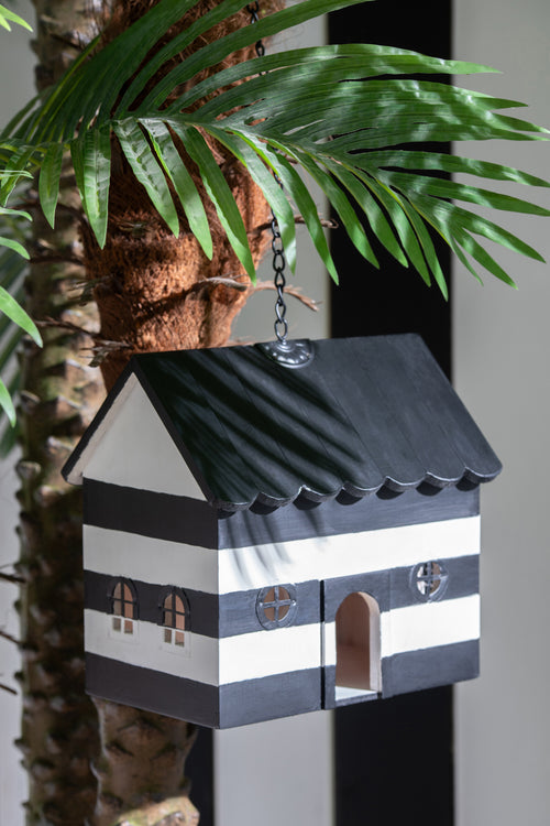 J-Line vogelhuisje Gestreept - hout-  zwart/wit - large