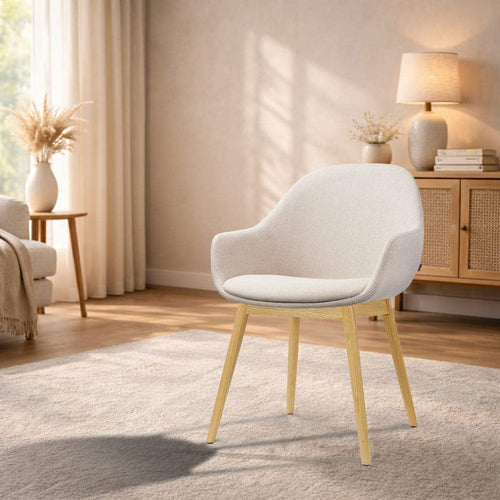 Nolon Nio-Mae eetkamerstoel beige - houten onderstel