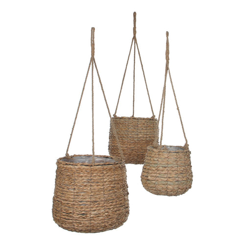 Mica Decorations Avalon Hangpot - Set van 3 - H90 x ؝30 cm - Zeegras - Lichtbruin