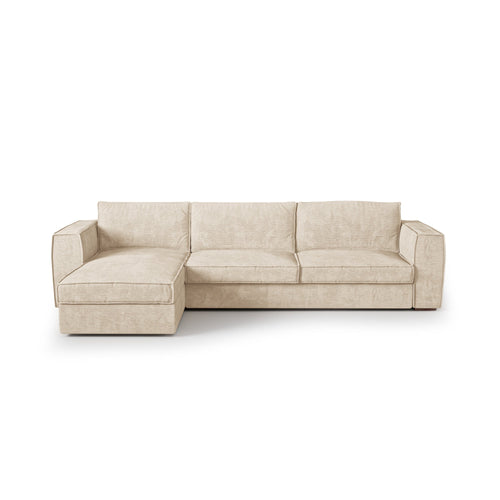 Premium Interiors - Hoekbank (links) MIKA - zacht aanvoelende geweven stof beige 292cm