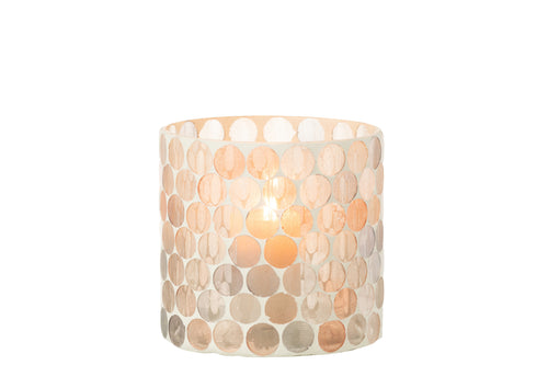 J-Line windlicht Mozaiek Cirkel - glas - wit/oranje - large