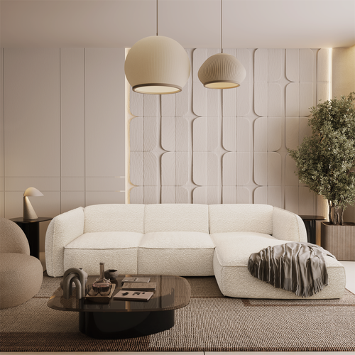 Sia Home - Rechte hoekbanken LIVIA - Bouclette stof - Crème - 272cm - vtwonen shop