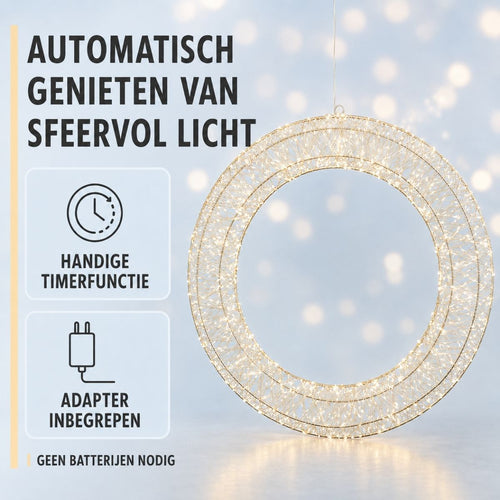Luca Lighting Krans Zilver Warm Wit 1440 LED - Kerstversiering Ø50 cm voor Muur, Deur of Raam - Kerstkrans met Verlichting en Timer - Deurkrans voor