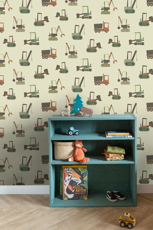 ESTAhome behang voertuigen groen en bruin - 50 x 900 cm - 132243