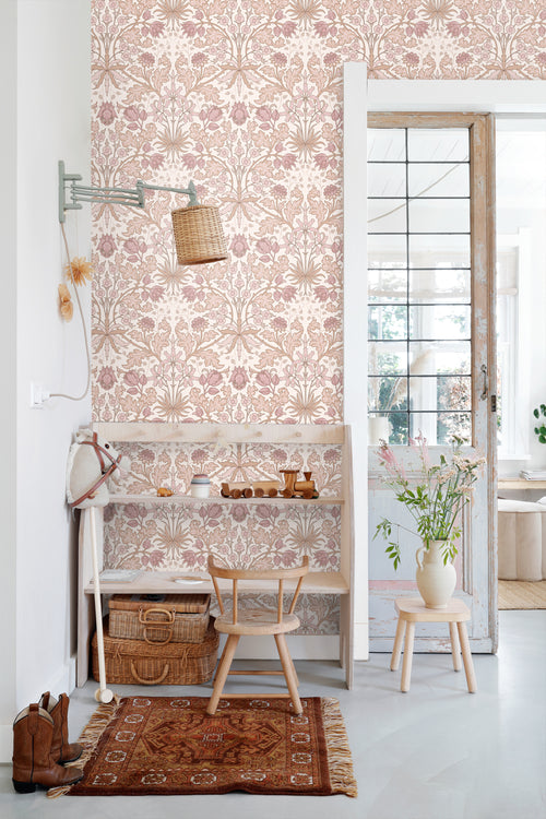 ESTAhome behang vintage bloemen in art nouveau stijl oudroze en beige - 50 x 900 cm - 131178 - vtwonen shop