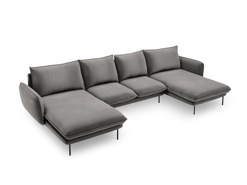 Cosmopolitan Design Panoramische bank Vienna 6-zits, flueel, lichtgrijs - 170x350x95cm