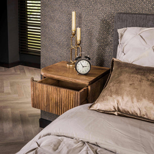 Giga Meubel Nachtkastje Wave - Naturel Hout - Set van 2 - 40x35x20cm
