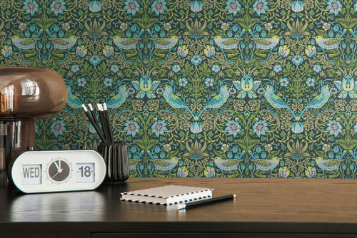 Livingwalls behang bloemen en vogels in art nouveau stijl groen en blauw - 53 cm x 10.05 m - AS-390561 - vtwonen shop