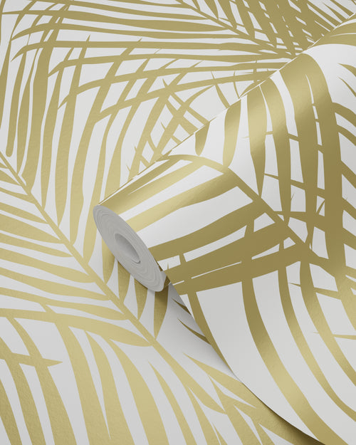 ESTAhome behang palmbladeren goud en wit - 53 cm x 10.05 m - 139301