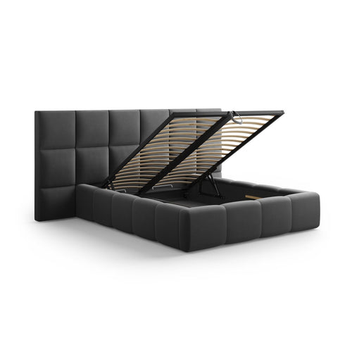 Cosmopolitan Design - Opbergbed met dubbel hoofdbord Livigno 200x160cm flueel grijs - 230x250x125cm