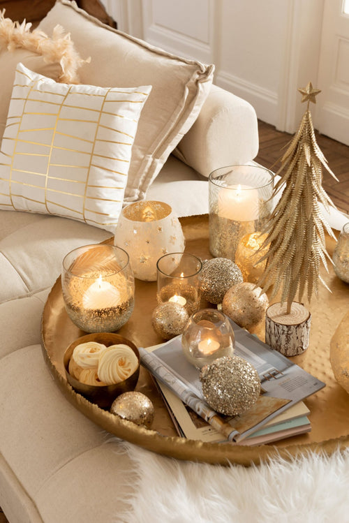 J-Line windlicht Klassiek Crackle - glas - transparant/zilver - small