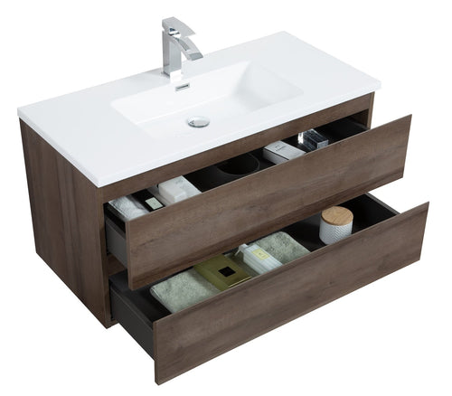 Badplaats Badkamermeubel Set Angela 100 cm – Bruin Eiken – Badmeubel met Wastafel