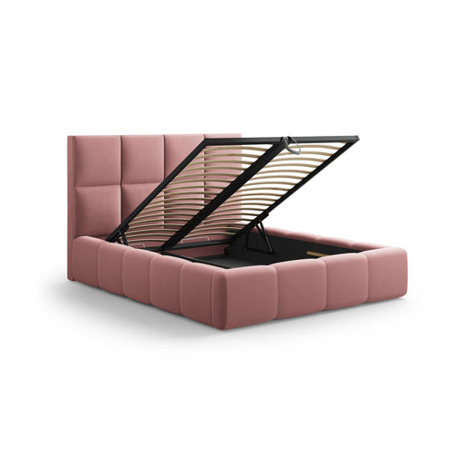 Cosmopolitan Design - Opbergbed met hoofdeinde Livigno 200x200cm flueel roze - 230x225x125cm