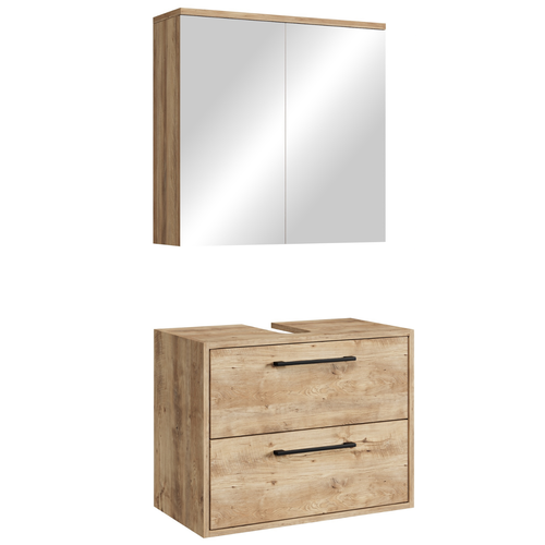 Badplaats Wastafelkast Set Florence 60 x 35 cm – Kastanje Eiken – Badmeubel met Spiegelkast