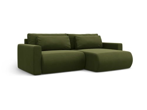Cosmopolitan Design Omkeerbare converteerbare hoekbank met opbergdoos Belfast 3-zits, flueel legergroen - 149x240x84cm