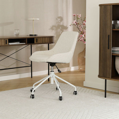 Nolon Nout-Isa Bureaustoel Bouclé Beige - Stof - Wit Onderstel - vtwonen shop