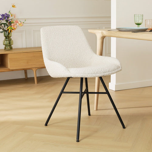 Nolon Noa-Isa Eetkamerstoel Bouclé Beige - Stof - Zwart Onderstel - vtwonen shop