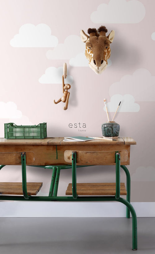 ESTAhome fotobehang wolkjes licht roze - 200 x 279 cm - 158843 - vtwonen shop