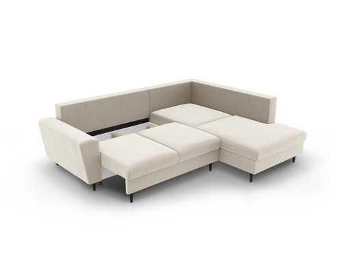 Cosmopolitan Design Converteerbare hoekbank rechts met opbergdoos Kyoto 5-zits, flueel lichtbeige - 194x243x88cm