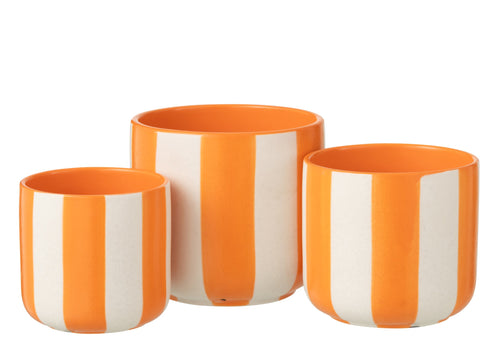J-Line bloempot Gestreept - keramiek - oranje/wit - large