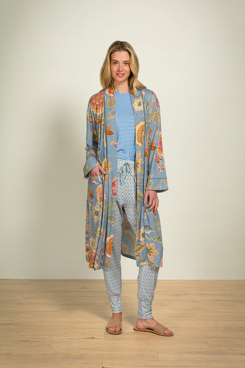 Pip Studio - Tatum Pyjama Shirt - Dames - Little Sumo Stripe - Blauw - XXL