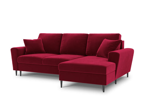 Cosmopolitan Design Converteerbare hoekbank rechts met opbergdoos Kyoto 4-zits, flueel, rood - 145x241x88cm