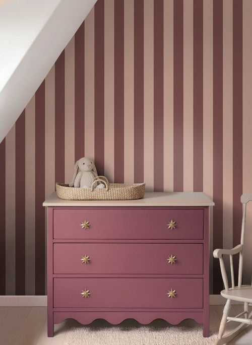 ESTAhome behang strepen bordeaux rood en roze - 0.53 x 10.05 m - 131979