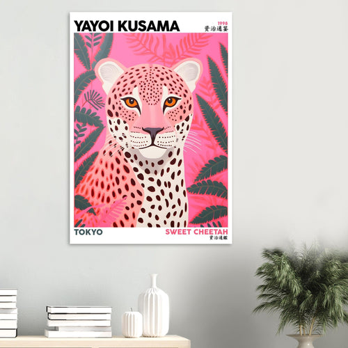 Artfulprints Poster met Lijst Yayoi Kusama - Sweet cheetah   - 70x100 cm - Roze