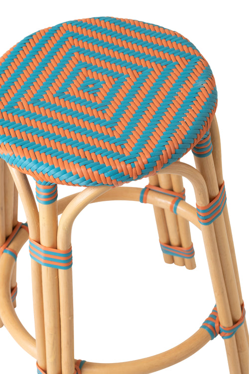 J-Line kruk Geo - polyresin/rotan - oranje/turquoise - 2 stuks