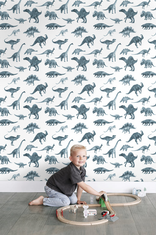 ESTAhome behang dinosaurussen donkerblauw - 50 x 900 cm - 131201