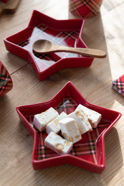 J-Line schaal Plaid Ster - keramiek - rood - doos van 2 - vtwonen shop