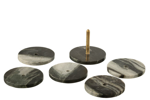 J-Line onderzetter Rond Marmer - steen - zwart/grijs - doos van 6