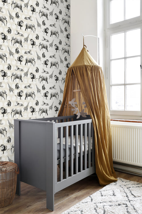 ESTAhome behang dieren met stippen glanzend wit en zwart - 53 cm x 10.05 m - 128712