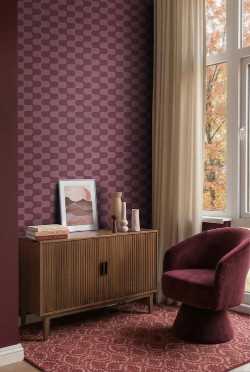 ESTAhome behang golvende lijnen paars - 50 x 900 cm - 132144