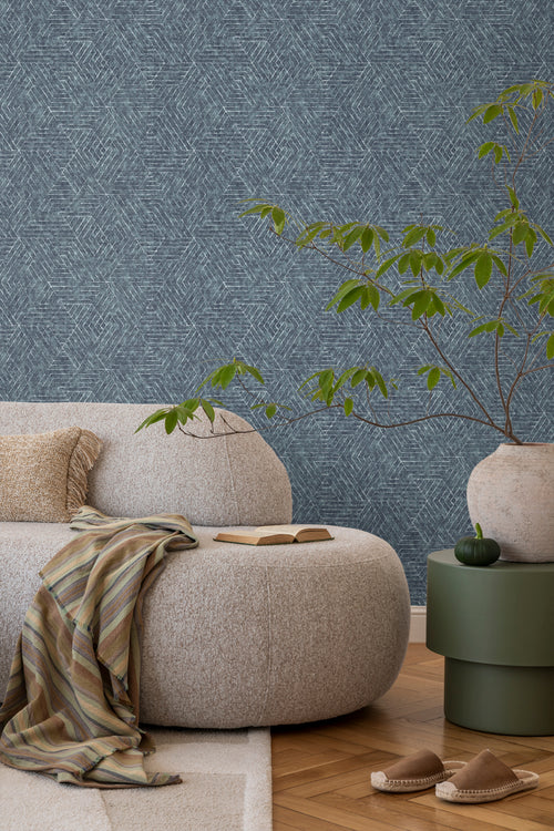 Sanders & Sanders behang grafische lijnen vergrijsd blauw - 53 cm x 10 m - 640508 - vtwonen shop