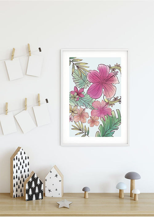 Komar poster bloemen roze en groen - 30 x 40 cm - 610089 - vtwonen shop