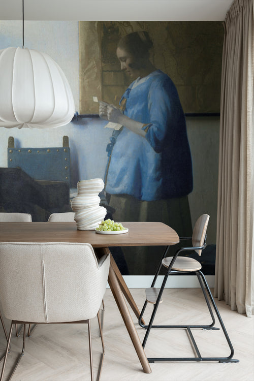 Sanders & Sanders fotobehang Brieflezende Vrouw van Johannes Vermeer blauw - 200 x 279 cm - 950066