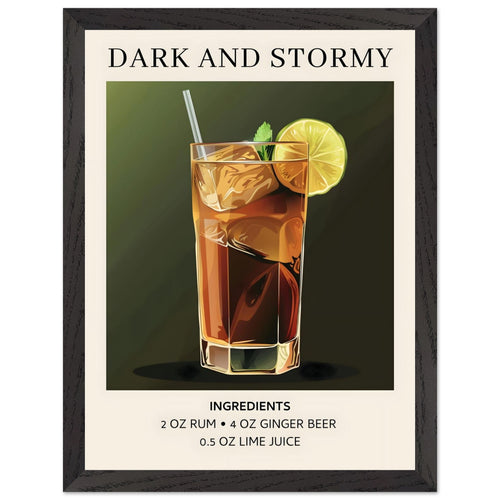 Artfulprints Poster met Lijst Dark and Stormy cocktail - Ingrediënten   - 30x40 cm - Donkergroen