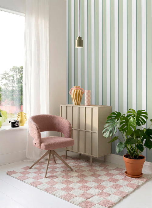 ESTAhome behang strepen groen en wit - 50 x 900 cm - 131905