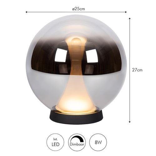 Atmooz tafellamp Nobus - gerookt glas - Ø 25 x H 27 cm - geïntegreerde led