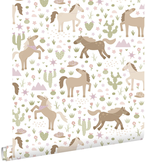 ESTAhome behang paarden bruin, groen en paars - 50 x 900 cm - 132191