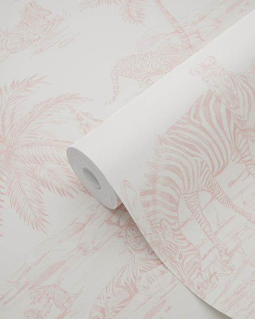 ESTAhome behang jungle dieren zacht roze en wit - 50 x 900 cm - 132119