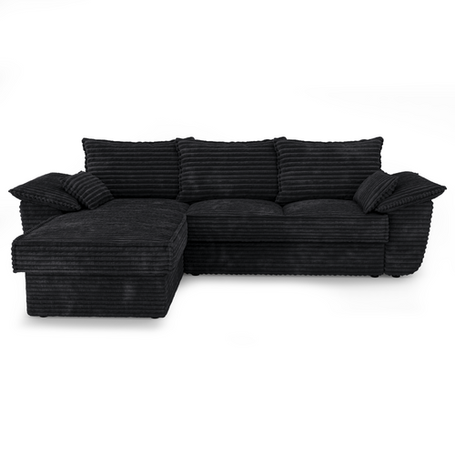 Sia Home - Hoekbanken links SASHA - XXL ribfluweel - Zwart - 257cm - vtwonen shop