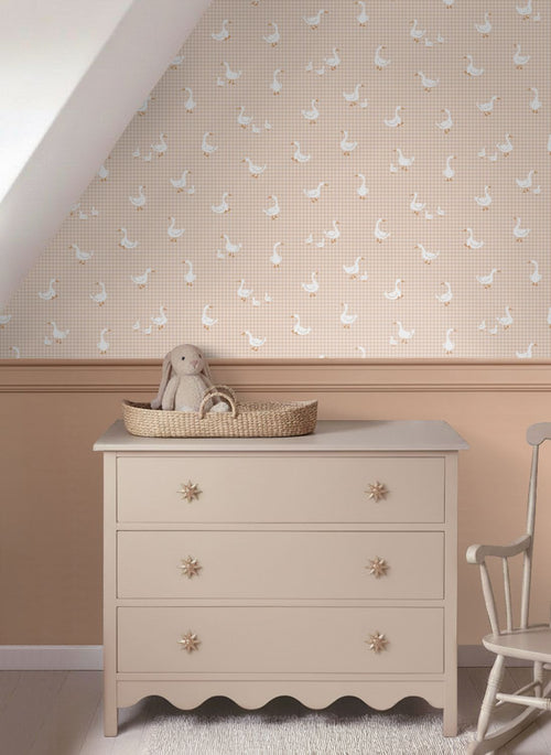 ESTAhome behang schattige ganzen beige - 50 x 900 cm - 132184